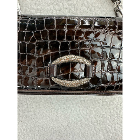 Brighton Womens Crossbody Bag Brown Patent Crocodile Print Snap Flap Card Slot M - Picture 11 of 12